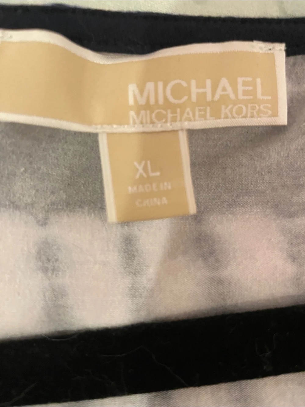 Michael Kors Navy and White Striped Tie-Dye Short Sleeve Top